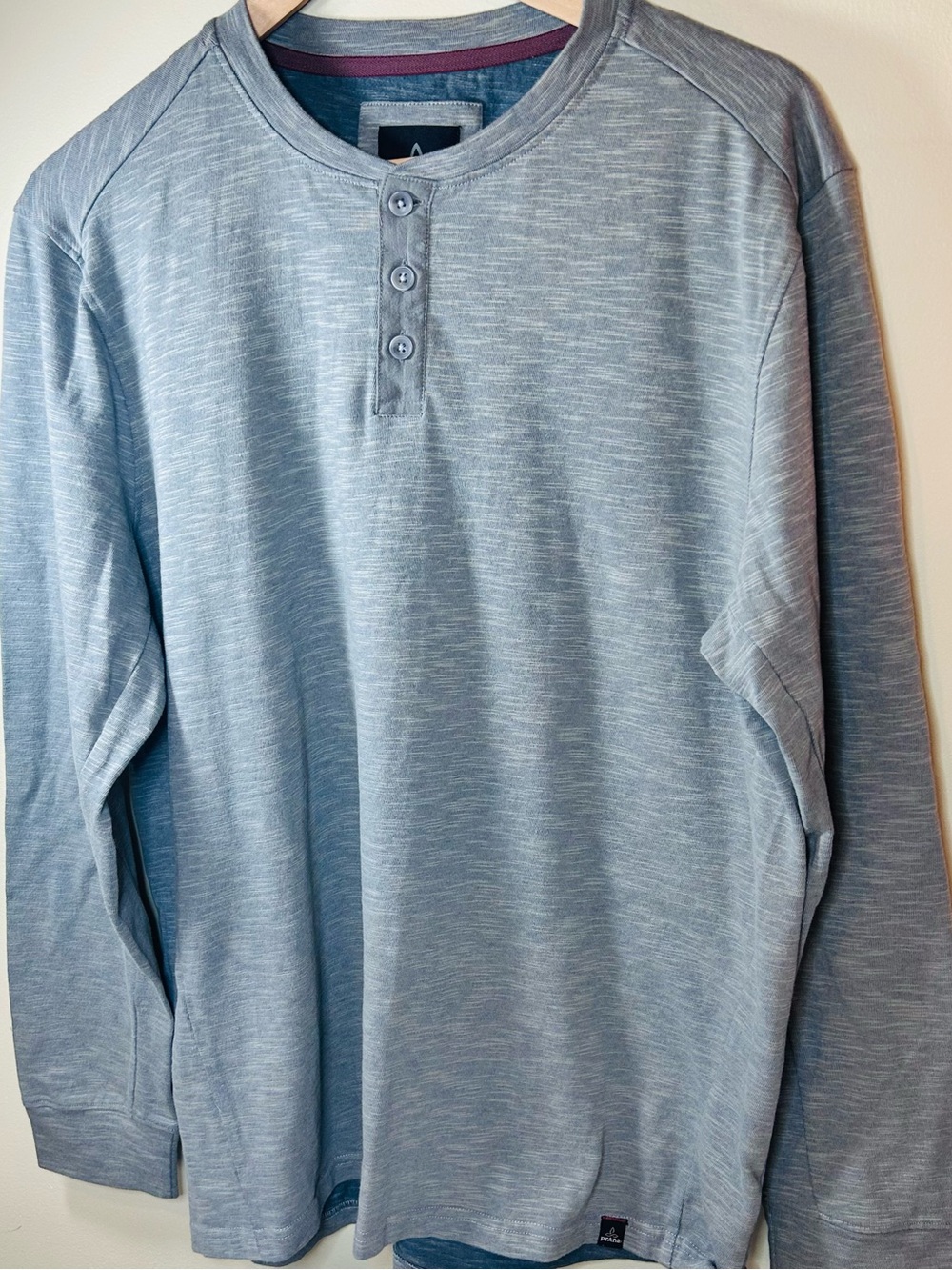 Prana Henley Tee Shirt Mens Large Gray Long Sleeve Activewear Outdoor